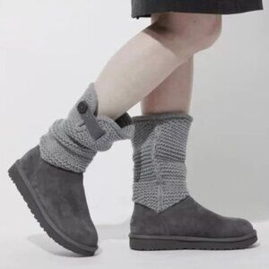 UGG Australia Shaina Boots Grey Charcoal Knit Tall Boots Foldover Size 7